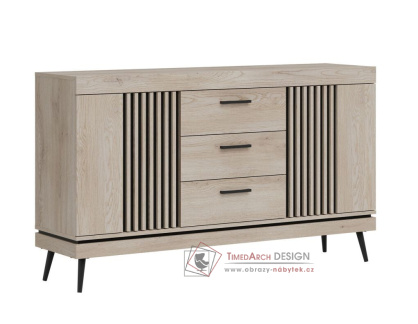 MATI MI04, komoda 2-dveřová se 3-mi zásuvkami, dub cremona / černá