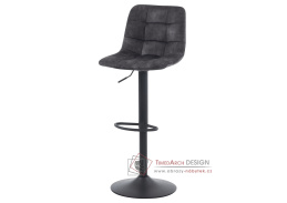 AUB-711 GREY4, barová židle, černá / látka šedý samet
