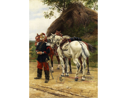 VSO 1234 Eugéne Chaperon - Francouzský kavalerista před jeho bílým koněm