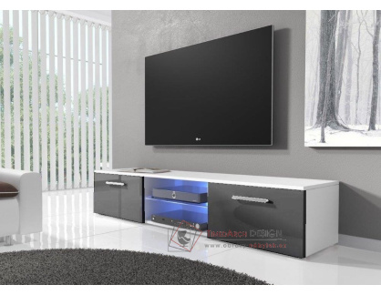 RTV 03, televizní stolek s LED osvětlením, bílá / šedý lesk