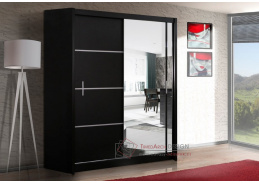 VISTA, šatní skříň s posuvnými dveřmi 180cm, černá / zrcadlo