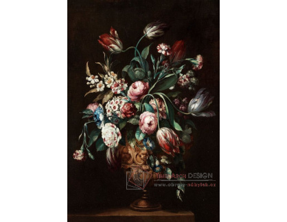 VKZ 302 Pauwels Casteels - Zátiší s květinami ve vyřezávané bronzové urně
