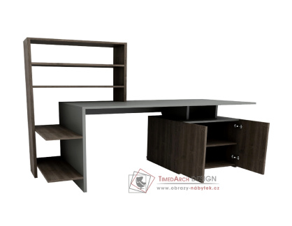 MELIS, psací stůl s regálem, ořech / antracit