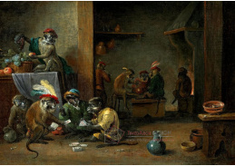 A-1857 Abraham Teniers - Opice hrající karty v krčmě