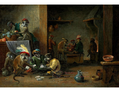 A-1857 Abraham Teniers - Opice hrající karty v krčmě