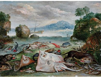 DDSO-1401 Jan van Kessel - Zátiší s rybami na břehu