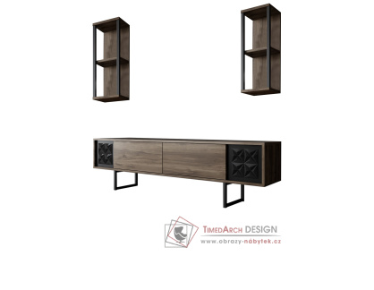 BLACK LINE, obývací stěna, černá / ořech