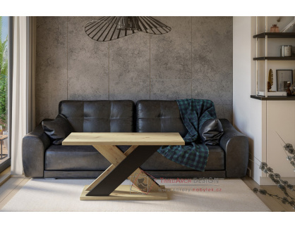 PRAVIA, konferenční stolek 110x70cm, dub artisan / černá