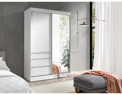 HAVANA, šatní skříň s posuvnými dveřmi 140cm, bílá / zrcadlo