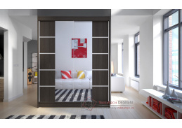 CAMILA V, šatní skříň s posuvnými dveřmi 150cm, čokoláda / zrcadla