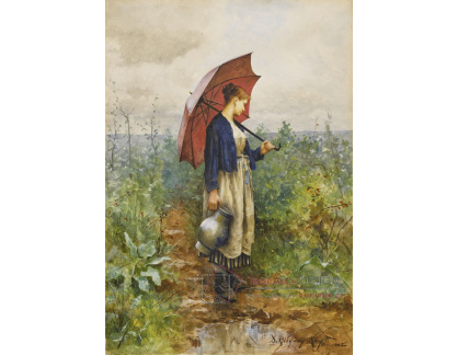 XV-369 Daniel Ridgway Knight - Portrét ženy s deštníkem a džbánem na vodu