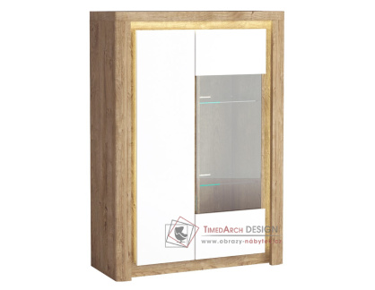 LABRO, vitrína 2-dveřová nízká, dub ribbeck / bílý lesk