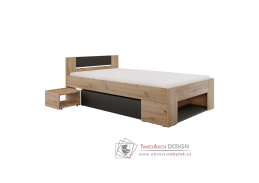UNIS, postel 120x200cm, dub artisan / antracit