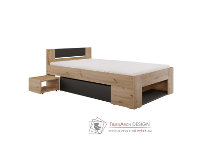 UNIS, postel 120x200cm, dub artisan / antracit