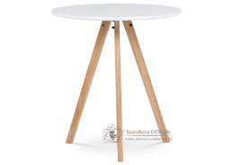 DT-320 WT, jídelní stůl kulatý pr. 70cm, buk / bílý matný lak