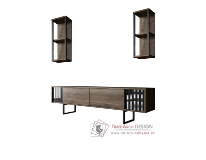 CHROME LINE, obývací stěna, černá / ořech