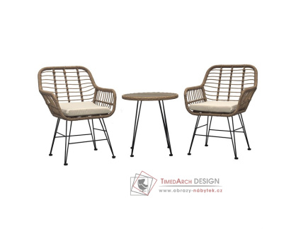 AZ-F1208 NAT, relaxační set 1+2, umělý ratan / látka béžová / polywood