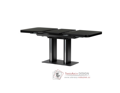 HT-D1926 BK, jídelní stůl rozkládací 120+40x80cm, černý lak / tvrzené sklo