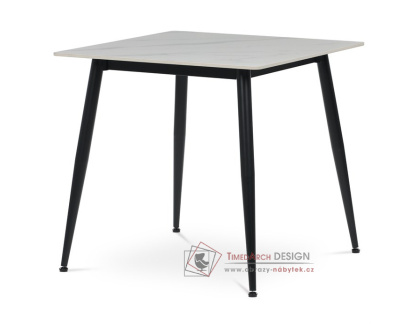 HT-398M WT, jídelní stůl 80x80cm, černá / bílý mramor