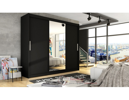 ASTANA, šatní skříň s posuvnýmu dveřmi 250cm, černá / zrcadlo