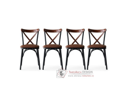 EKOL, jídelní židle - sada 4ks, černá / ekokůže hnědá