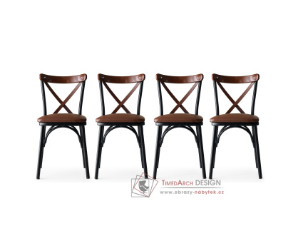 EKOL, jídelní židle - sada 4ks, černá / ekokůže hnědá