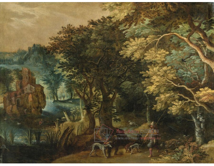 A-8757 Paul Bril - Zalesněná krajina s lovci a rybáři