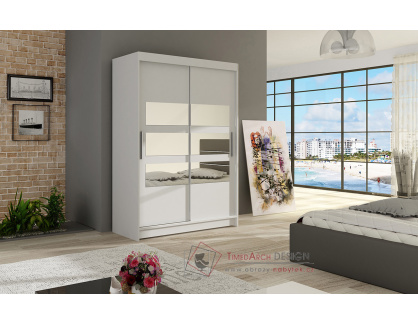 MIKADO V, šatní skříň s posuvnými dveřmi 120cm, bílá / zrcadla