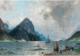 A-5355 Georg Anton Rasmussen - Děti hrajíci si na pláži fjordu