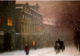Jakub Schikaneder - Ulice s drožkou v zimním podvečeru