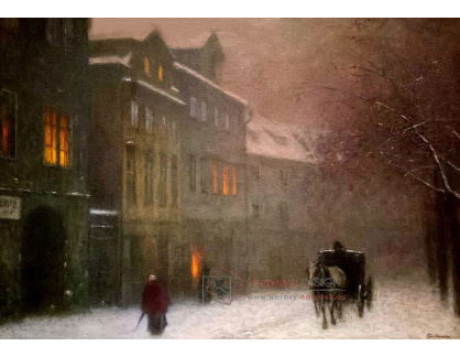 Jakub Schikaneder - Ulice s drožkou v zimním podvečeru