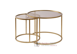 AURUM, konferenční stolek 60+42cm - sada 2ks, zlatá / bronzové sklo