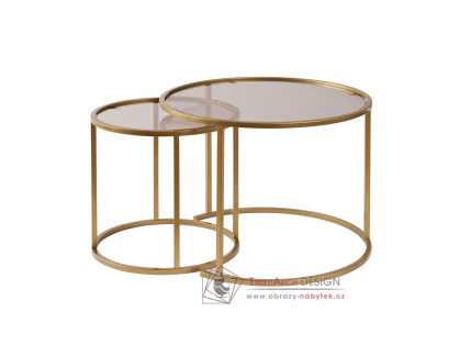AURUM, konferenční stolek 60+42cm - sada 2ks, zlatá / bronzové sklo