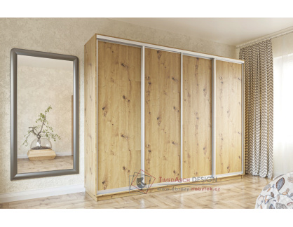 LAMBDA, šatní skříň s posuvnými dveřmi 300cm - výška 240cm, dub artisan
