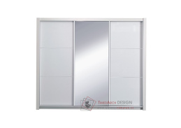 ASIENA, šatní skříň s posuvnými dveřmi 258cm, bílá / bílý lesk / zrcadlo