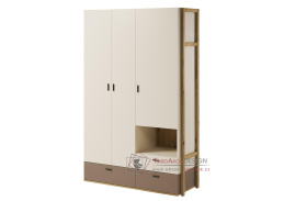 LIMERA, šatní skříň 3-dveřová se 3-mi zásuvkami 135cm, dub artisan / béžová / lanýžová