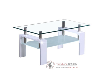 LIBOR, konferenční stolek 100x60cm, bílý lesk / sklo