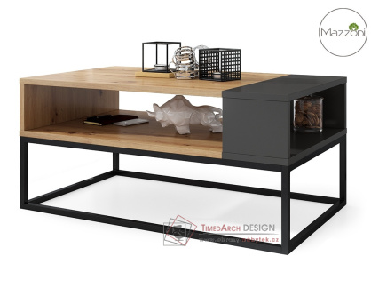 LYNX, konferenční stolek 100x60cm, černá / dub artisan / antracit