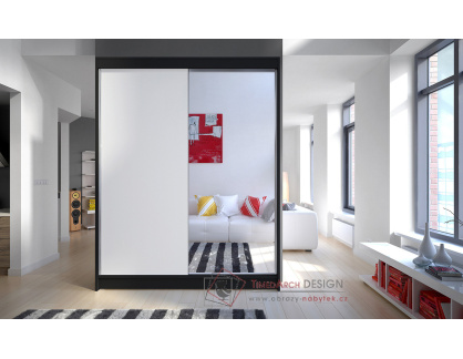 CAMILA I, šatní skříň s posuvnými dveřmi 150cm, černá / bílá / zrcadlo