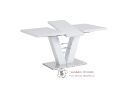 HT-510 WT, jídelní stůl rozkládací 120-160x80cm, broušený nerez / bílý lesk