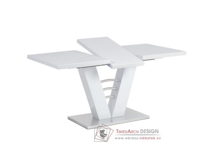 HT-510 WT, jídelní stůl rozkládací 120-160x80cm, broušený nerez / bílý lesk