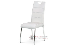 HC-484 WT, jídelní židle, chrom / ekokůže bílá + černé prošití