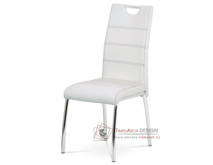 HC-484 WT, jídelní židle, chrom / ekokůže bílá + černé prošití