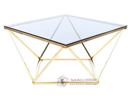 SILVER A, konferenční stolek 80x80cm, zlatá / kouřové sklo