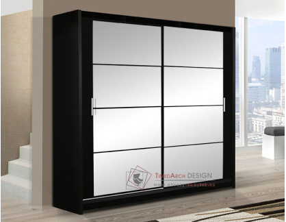 DAKOTA, šatní skříň s posuvnými dveřmi 203cm, černá / zcadlo