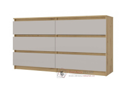 MALVÍNA M6, komoda se 6-ti zásuvkami 138-40cm, dub artisan / kašmír