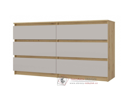 MALVÍNA M6, komoda se 6-ti zásuvkami 138-40cm, dub artisan / kašmír