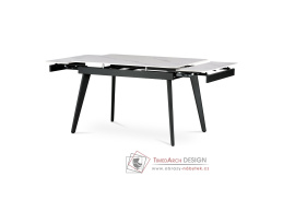 HT-405M WT, jídelní stůl rozkládací 120+30+30x80cm, černý lak / keramika bílý mramor