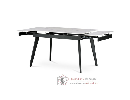 HT-405M WT, jídelní stůl rozkládací 120+30+30x80cm, černý lak / keramika bílý mramor