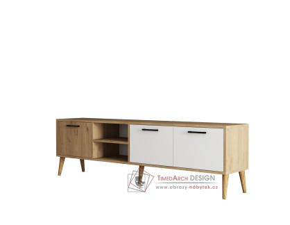 EXXEN 1585, televizní stolek 3-dveřový, dub / bílá